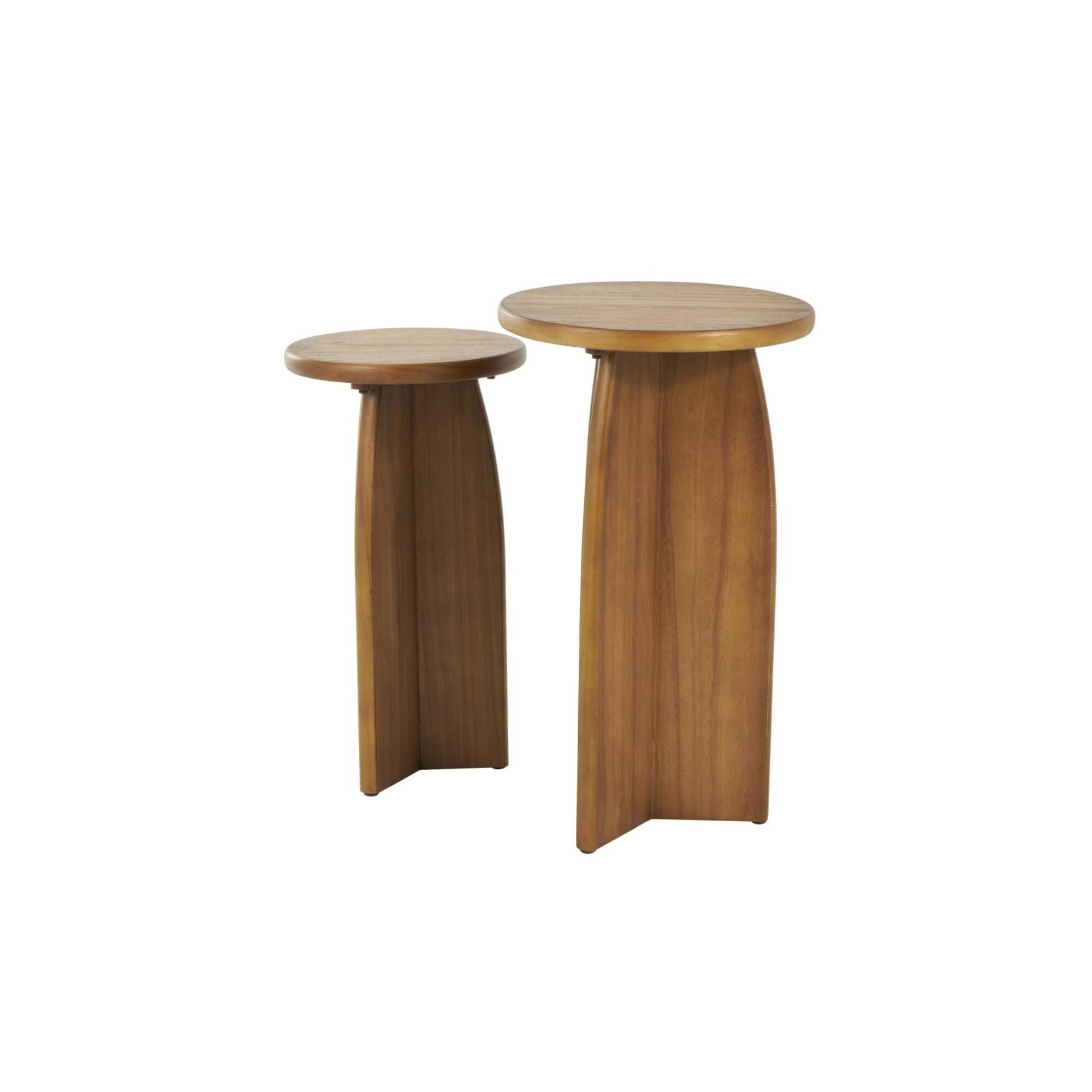 Brown Pedestal Side End Accent Table Set